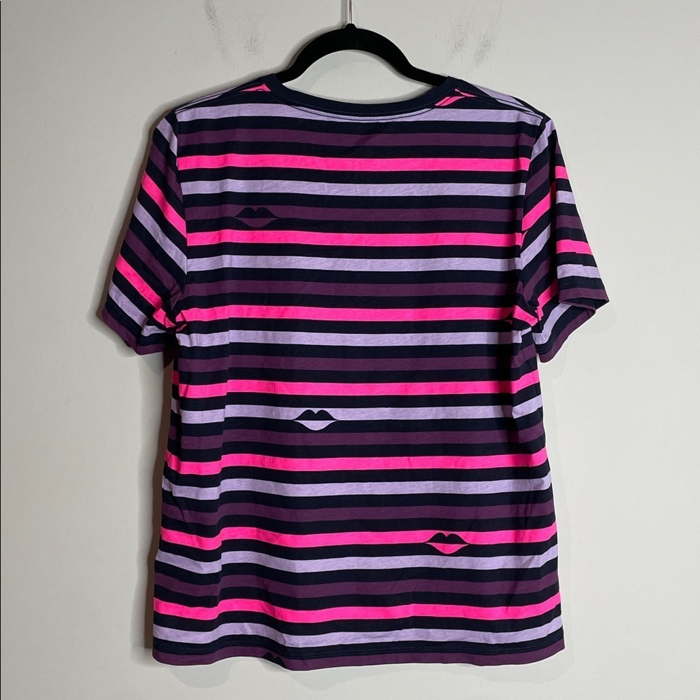 Kate Spade | Women’s Pink & Purple Striped Lips T-shirt 100% Cotton Size Large - Picture 6 of 6